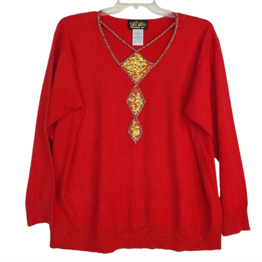 Bob Mackie Vintage Wearable Art Sequined Cut Out Sweater XL - Picture 1 of 15
